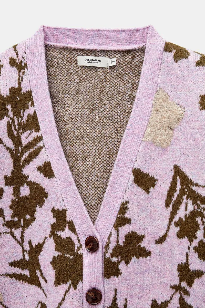 Casaco de malha floral