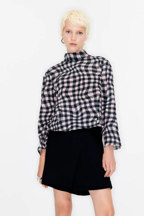 Blusa boxy Vichy Liquid cor-de-rosa