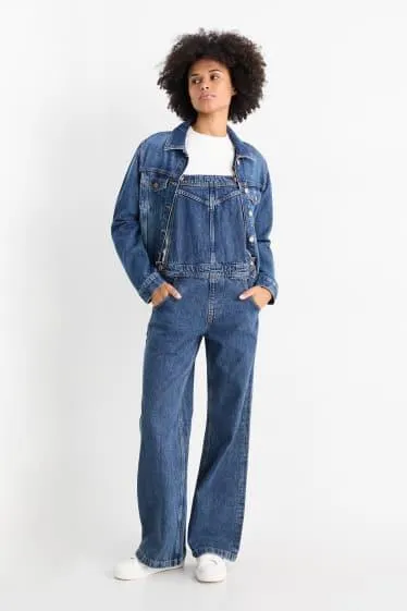 Denim dungarees - wide leg