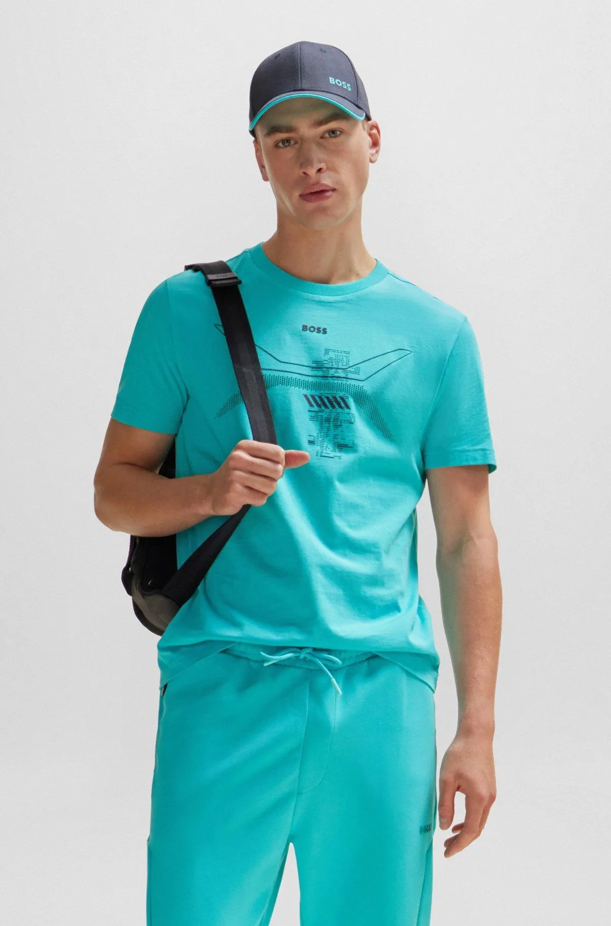 T-shirt em jersey de algodão com gola redonda e arte sazonal