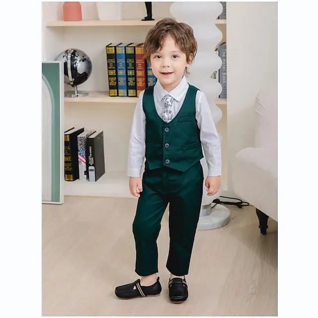 3-delig Kinderen Jongens Kostuum en blazer Kleding Effen Kleur Lange mouw nappi Set Formeel Modieus Lente Herfst 7-13 jaar Groen