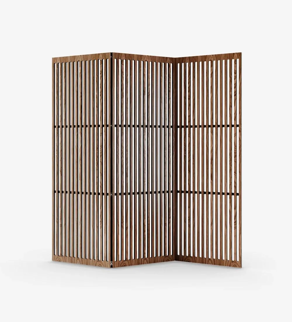 Biombo Cannes em nogueira, 3 painéis dobráveis, 217,5 x 210 cm.