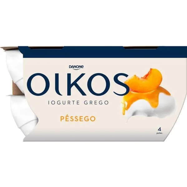 Iogurte Grego de Pêssego Pack 4 embalagem 110 g Danone Oikos