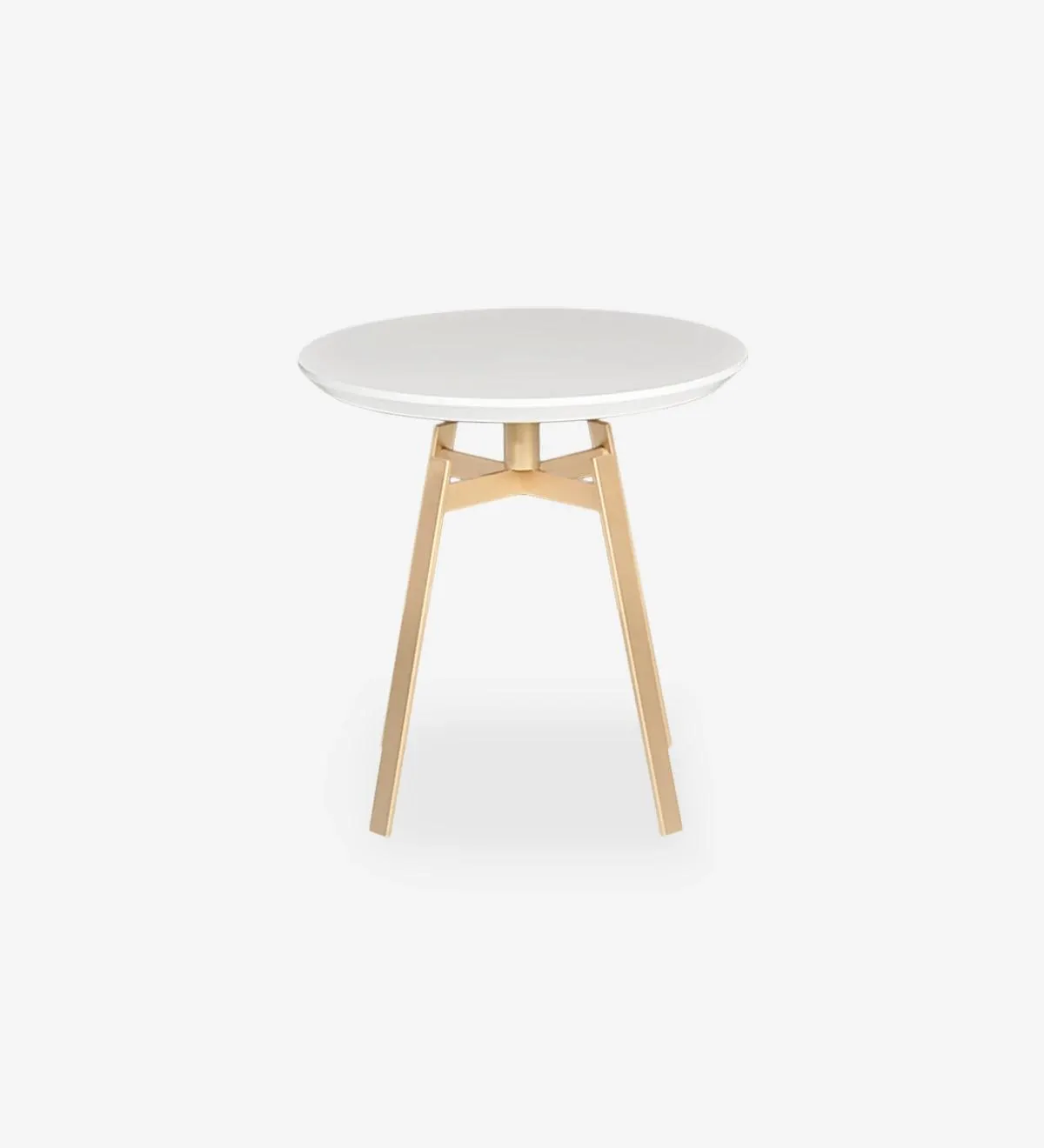 Mesa de apoio Tokyo redonda, tampo lacado a pérola, pé metálico lacado a dourado, Ø 48,5 cm.
