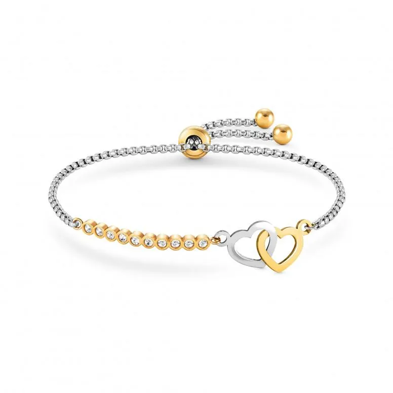 Pulsera Milleluci Doble Corazones Dorada