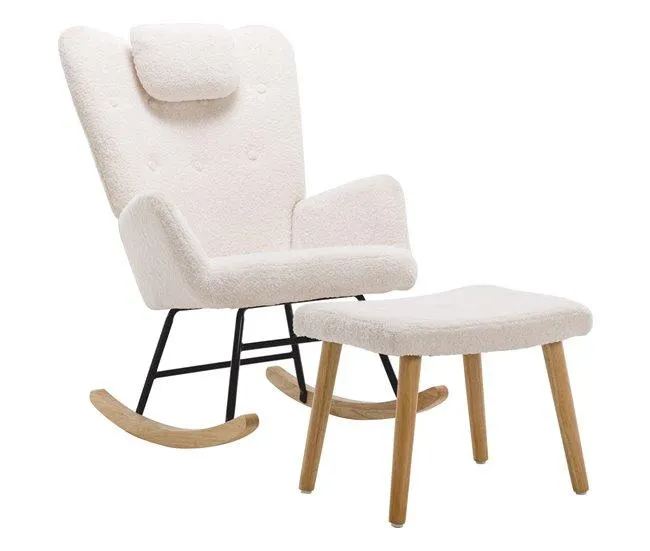 Cadeira de balanço confortável - com apoio para a cabeça e apoio para os pés - cor branca