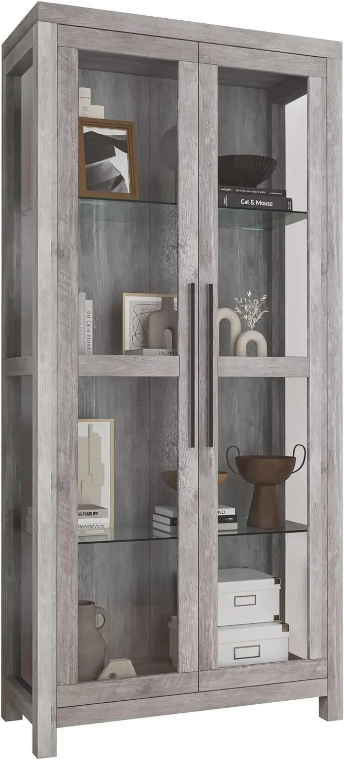 Storage Cabinet, Tall Bookshelf or Display Cabinet for Living Room Bedroom, Curio Cabinet with Tempered Glass Doors