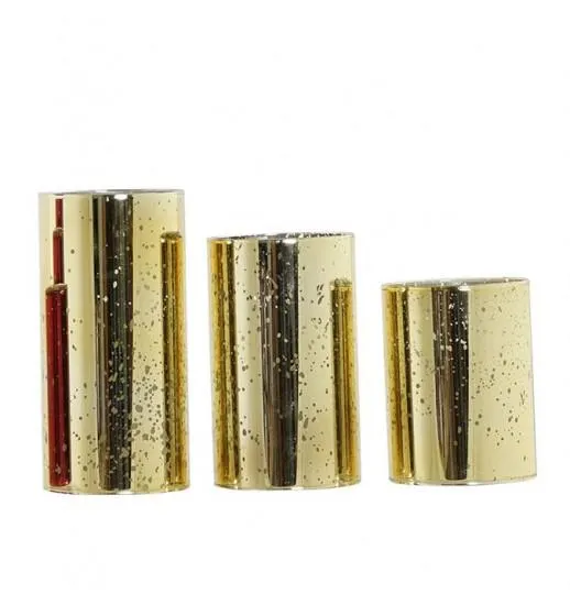 CONJUNTO 3 VELAS LED VIDRO 7.5*7.5*15 DOURADO BRILHANTE - NV-184160