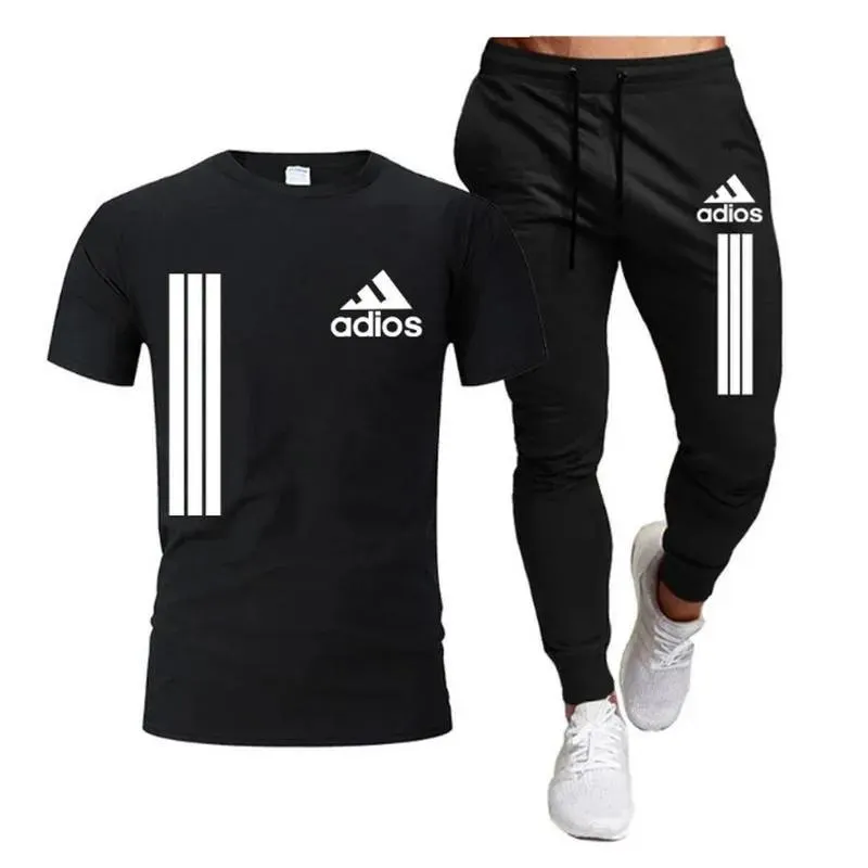 Cotton Men's T-shirt Sets Fashion Casual Tee Shorts Running Suit for Men Summer Male Clothes