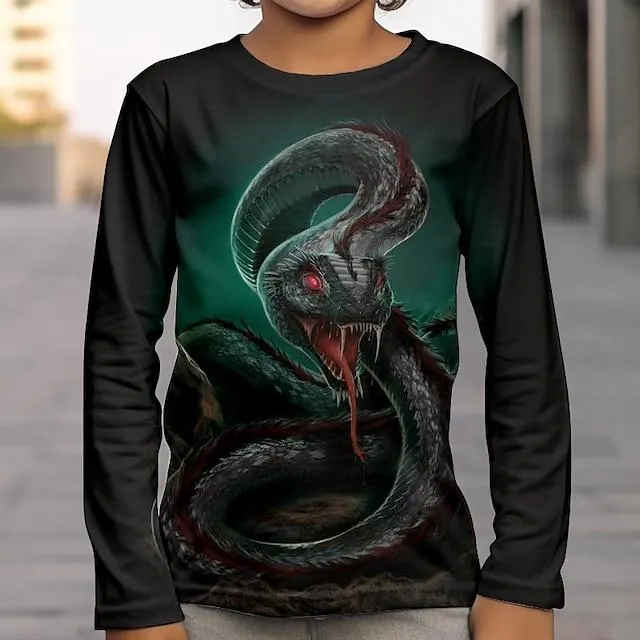 Jongens 3D dier T-shirt Lange mouw 3D-afdrukken Herfst Winter Sport Modieus Streetwear Polyester Kinderen 3-12 jaar Buiten Casual Dagelijks Normale pasvorm