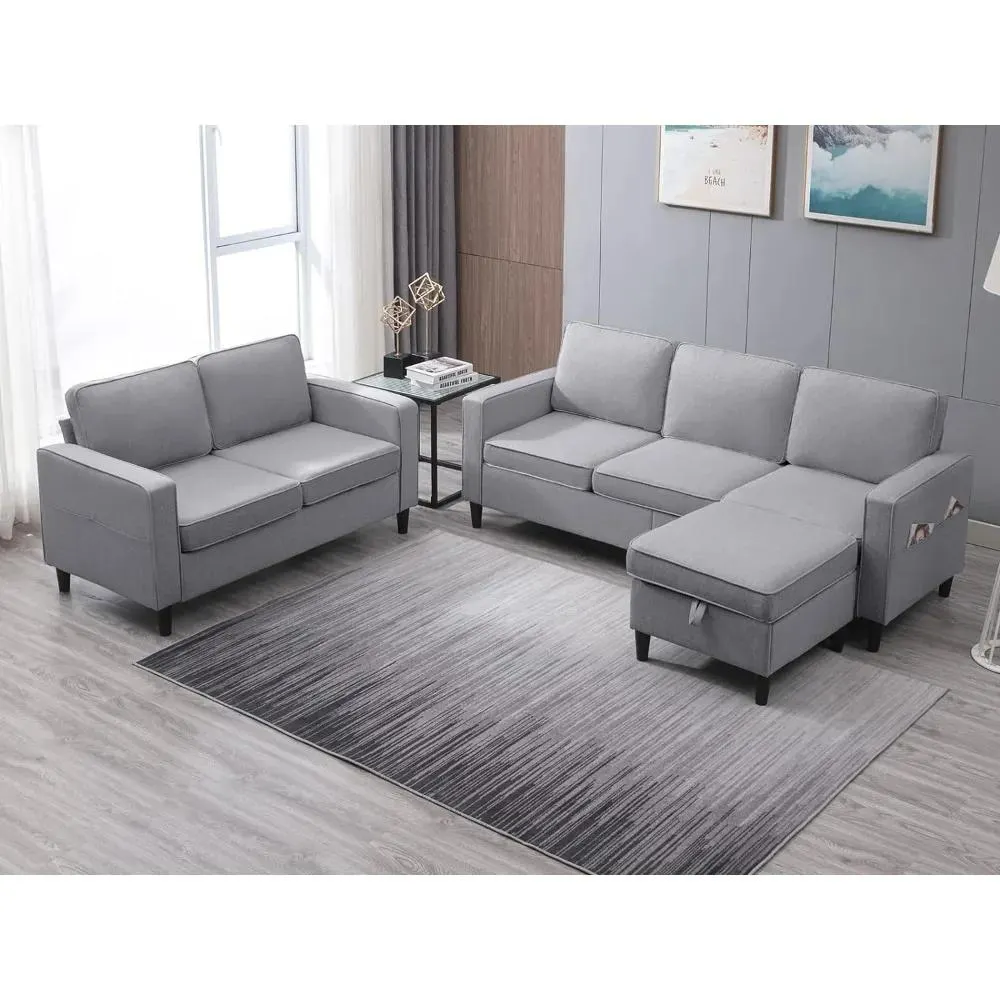 Living Room Sofas,3 Pcs Couches Set with Storage Ottoman for Living Room,3+2+0 Sofa Set, Living Room Sofas