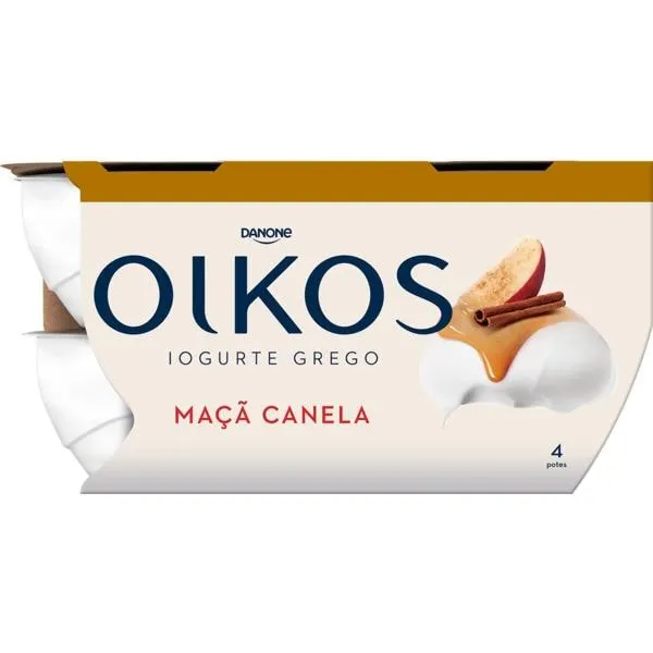 Iogurte Grego de Maçã e Canela Pack 4 unidades embalagem 110 g Danone Oikos