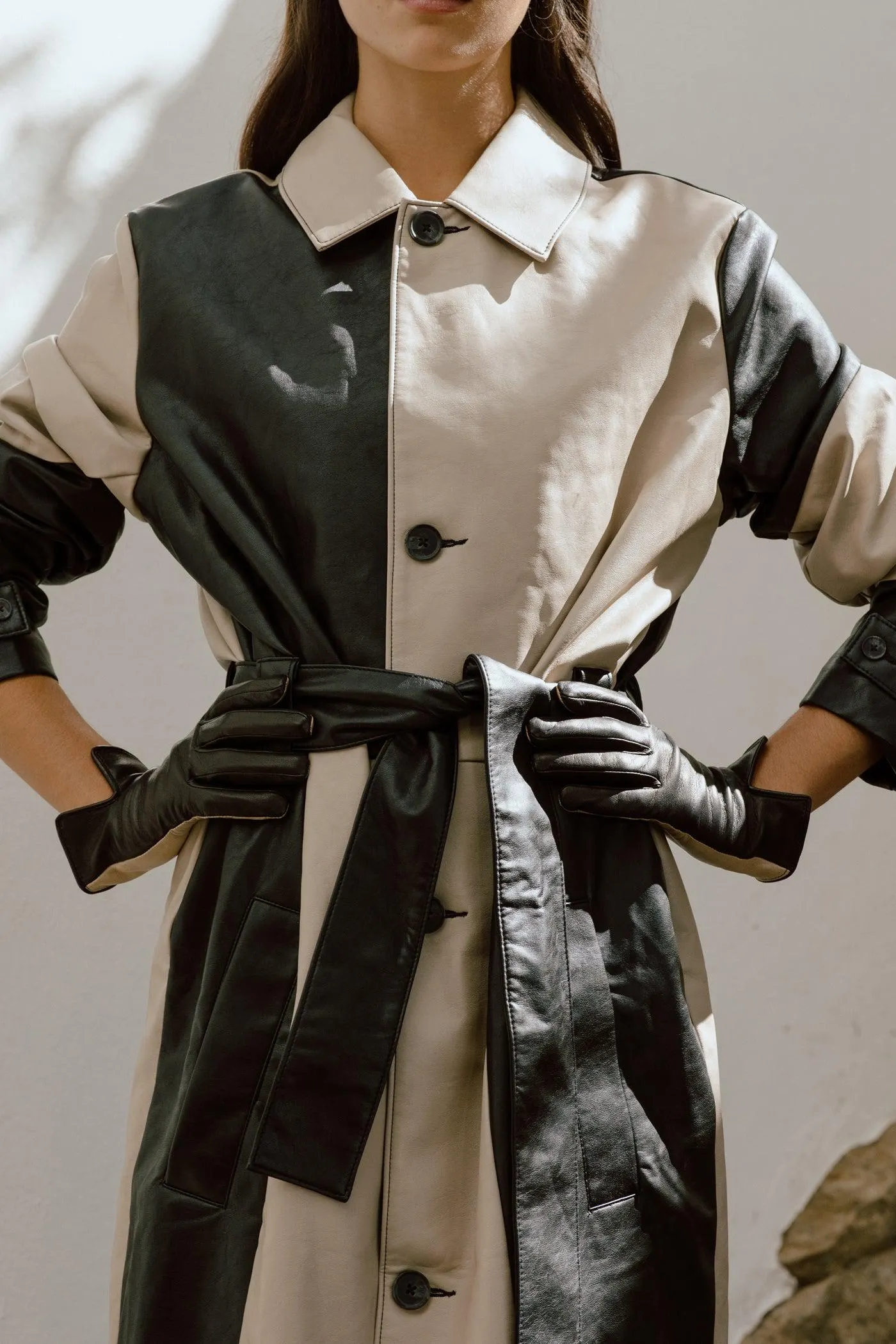 Luvas em pele bicolor Black