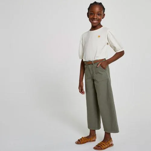 Calças largas, em gaze de algodão