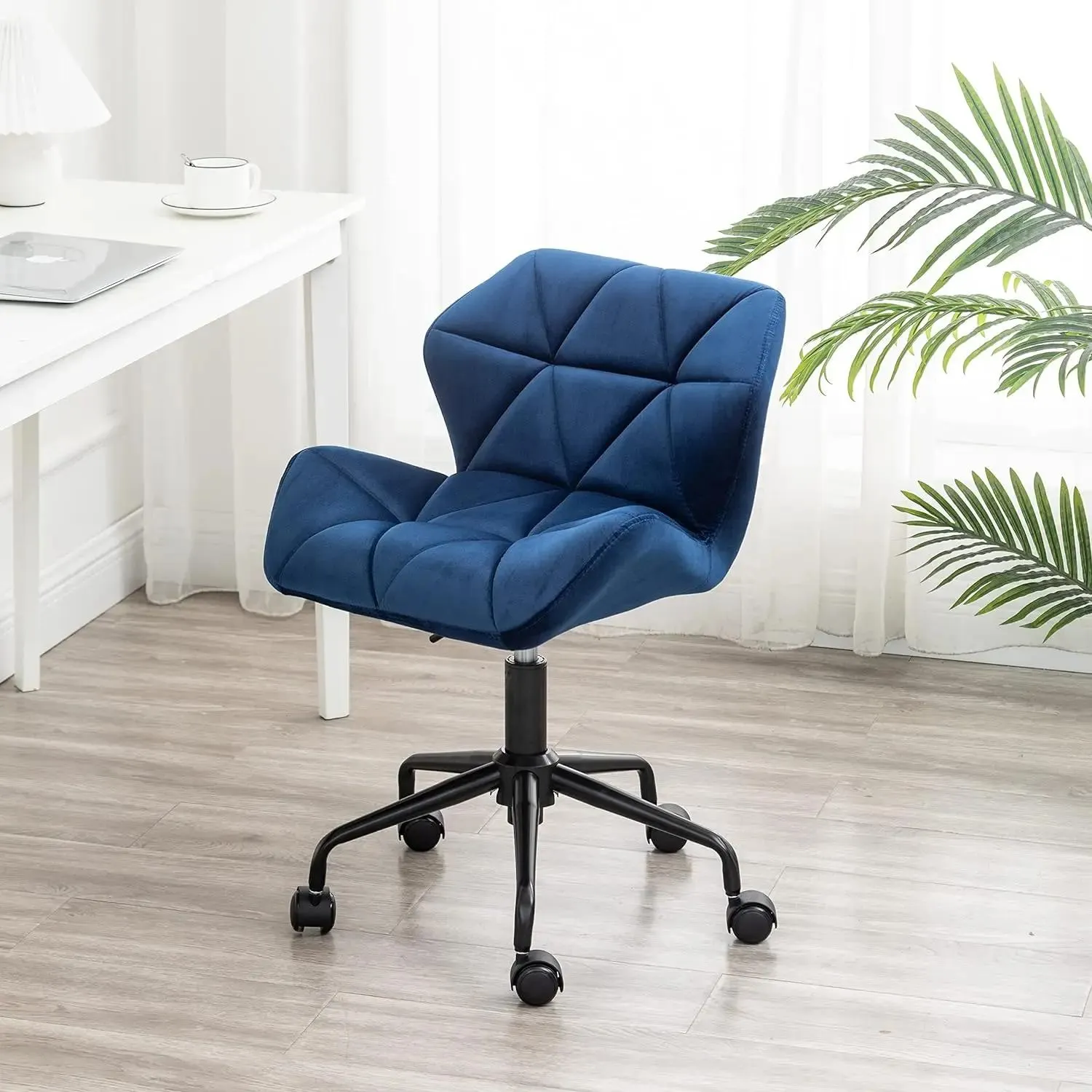 Diamond Tufted Adjustable Swivel Office Chair, Blue
