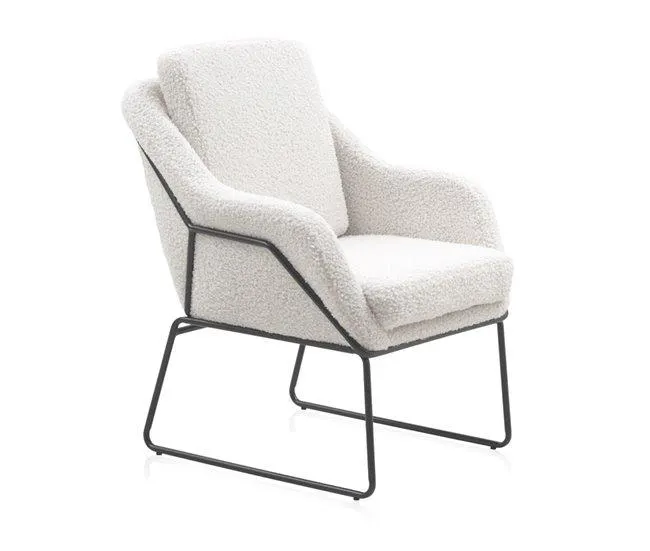 Poltrona Estofada Branca Com Pernas Metálicas Pretas