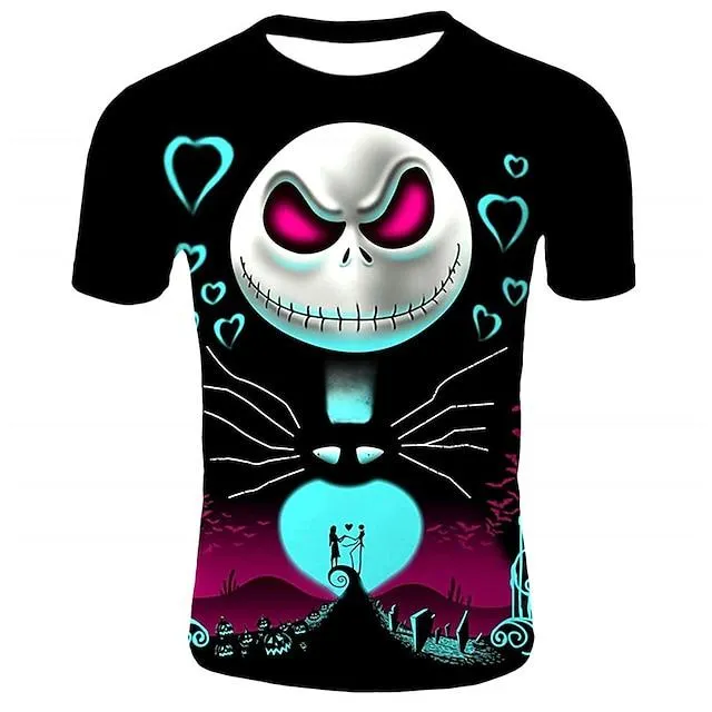 Kinderen Uniseks Jongens Voor meisjes Halloween T-shirt Korte mouw 3D-afdrukken Doodskoppen Ronde hals Zwart Paars Regenboog Kinderen Tops Lente Zomer Modieus Stoer Buiten Dagelijks Halloween Normale