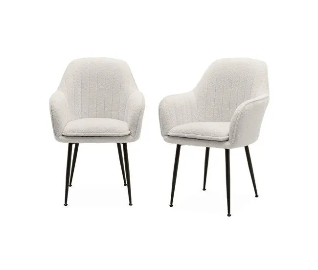 Cadeirãos encaracolado com pernas de metal, set de 2, Shella boucle, Boucle branco, 57x59x84.5 cm