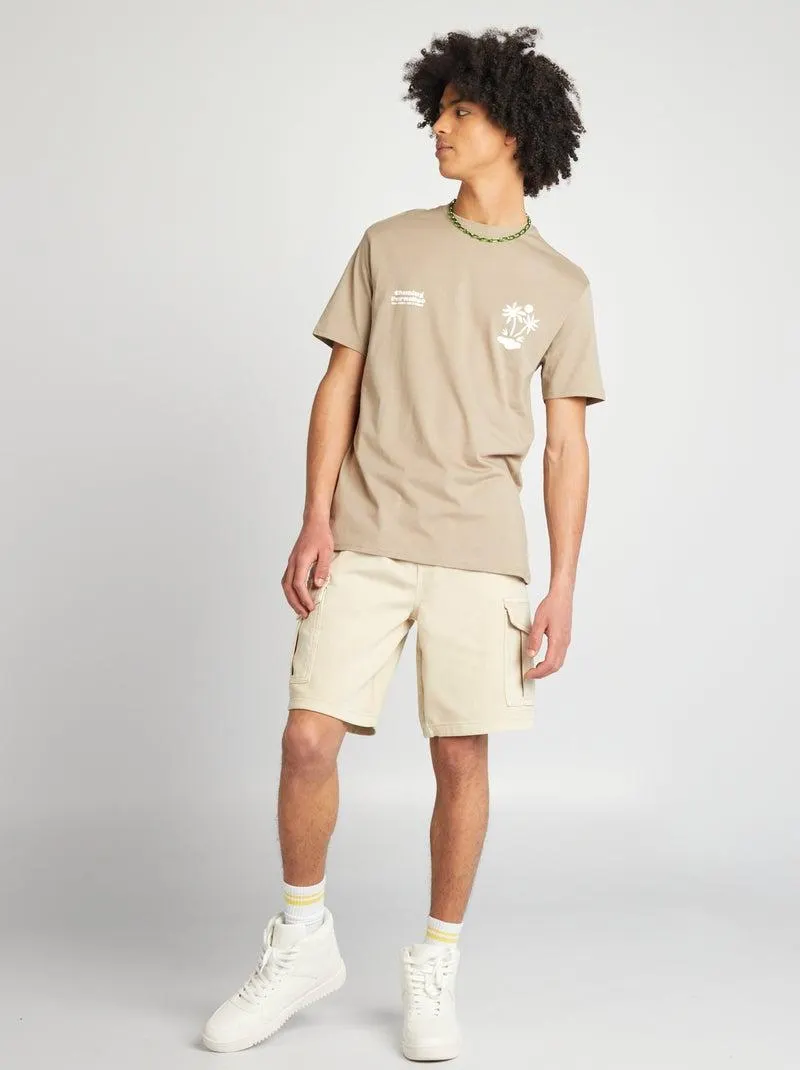 T-shirt em jersey de gola redonda - CINZA