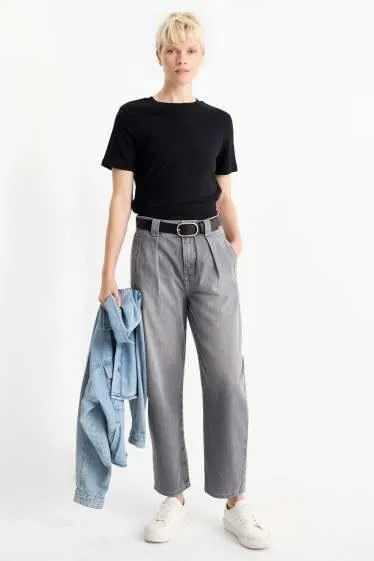 Barrel jeans with belt - high waist