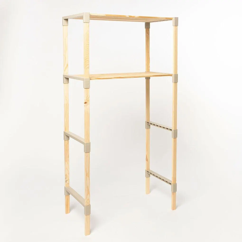 Estante para máquina de lavar bege em madeira