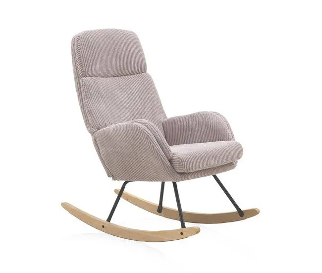 Cadeira De Balanço Pernas De Metal Estofada Lavanda E Patim De Madeira De Faia