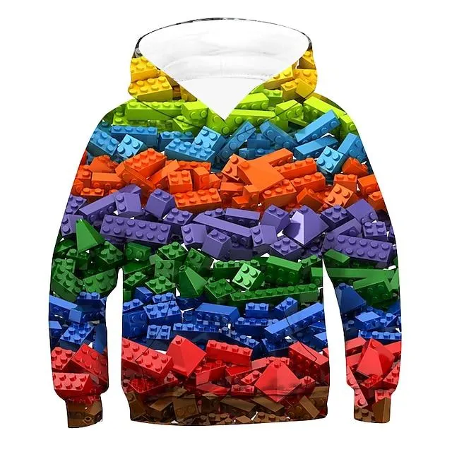 Kinderen Jongens Trui met capuchon Lange mouw Regenboog 3D-afdrukken Geometrisch School Straatfiets Buiten Actief Basic 3-12 jaar / Herfst / Winter / Lente