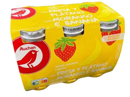 iogurte auchan líquido morango e banana 6x100g