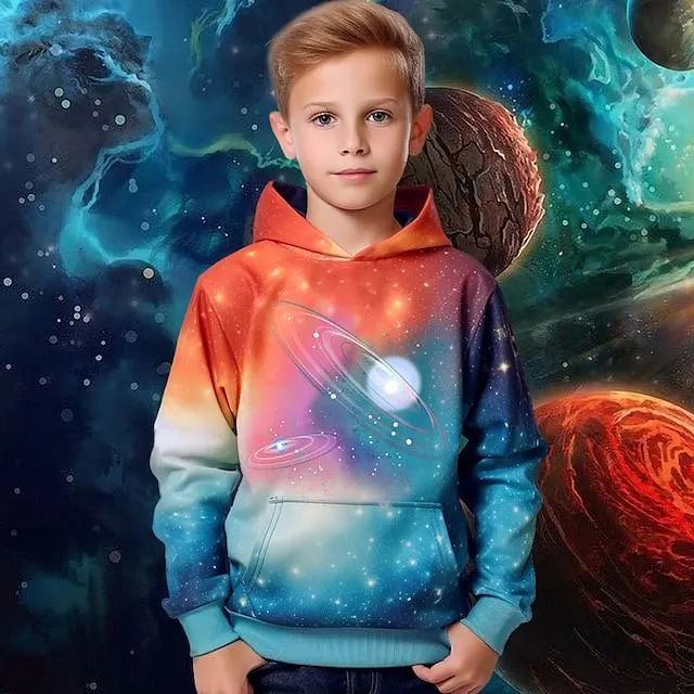 Jongens 3D Grafisch Heelal Ruimte Trui met capuchon Lange mouw 3D-afdrukken Lente Herfst Winter Modieus Streetwear Stoer Polyester Kinderen 3-12 jaar Buiten Casual Dagelijks Normale pasvorm