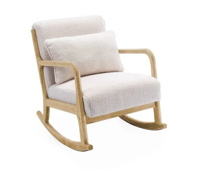Cadeira de baloiço escandinava com caracóis, Lorens boucle, Branco, 65x80x81.5 cm