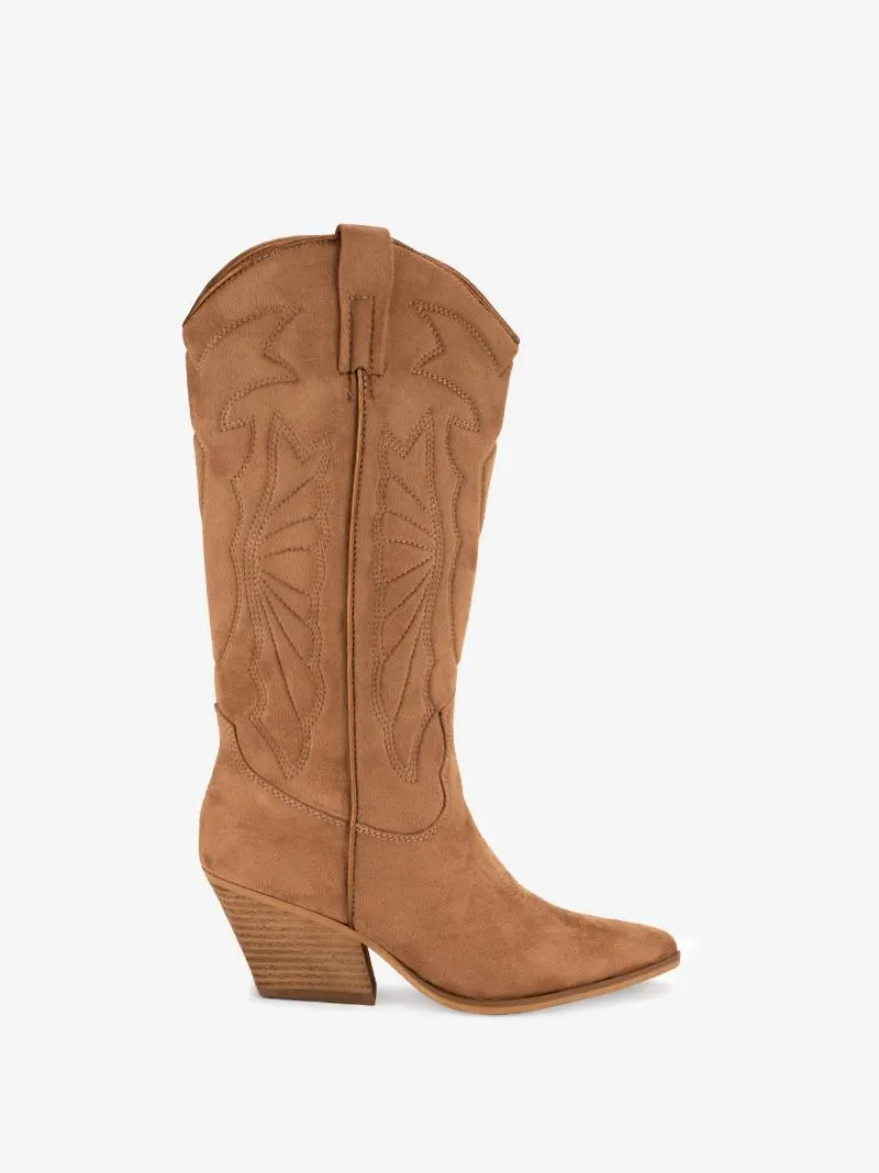 BOTA DE TACÃO ESTILO TEXANA COM CANO ALTO BORDADO ACOLCHOADO