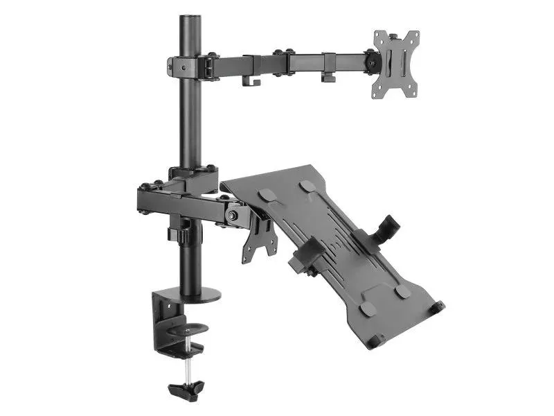 Suporte duplo braço articulado para monitor 13"-32" e base de suporte para portátil