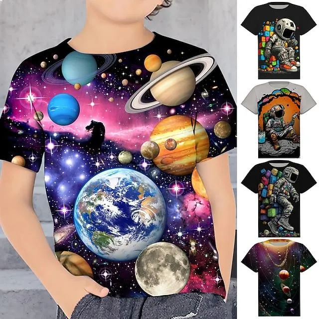 Jongens 3D Grafisch Astronaut T-shirt Korte mouw 3D-afdrukken Zomer Lente Actief Sport Modieus Polyester Kinderen 3-12 jaar Buiten Casual Dagelijks Normale pasvorm