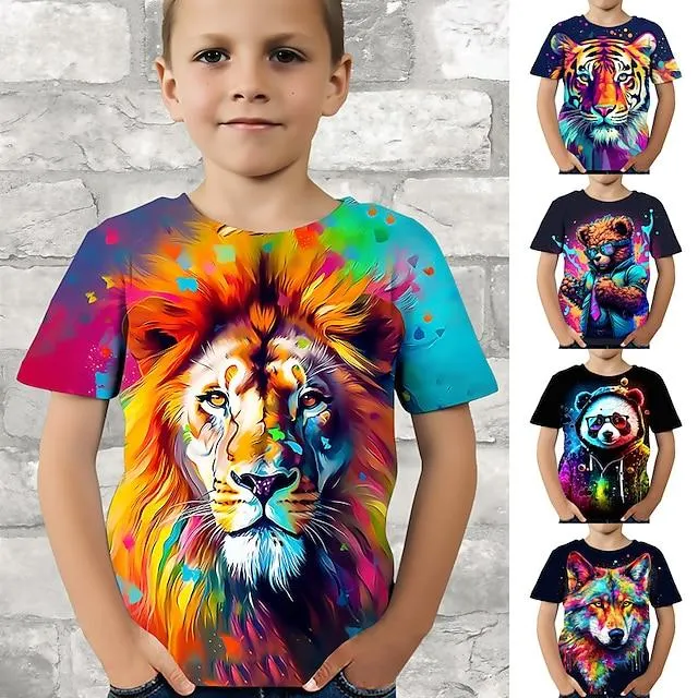 Chico 3D Graphic Animal Oso Panda Camiseta Manga Corta Impresión 3D Verano Primavera Activo Deportes Moda Poliéster Niños 3-12 años Exterior Casual Diario Ajuste regular