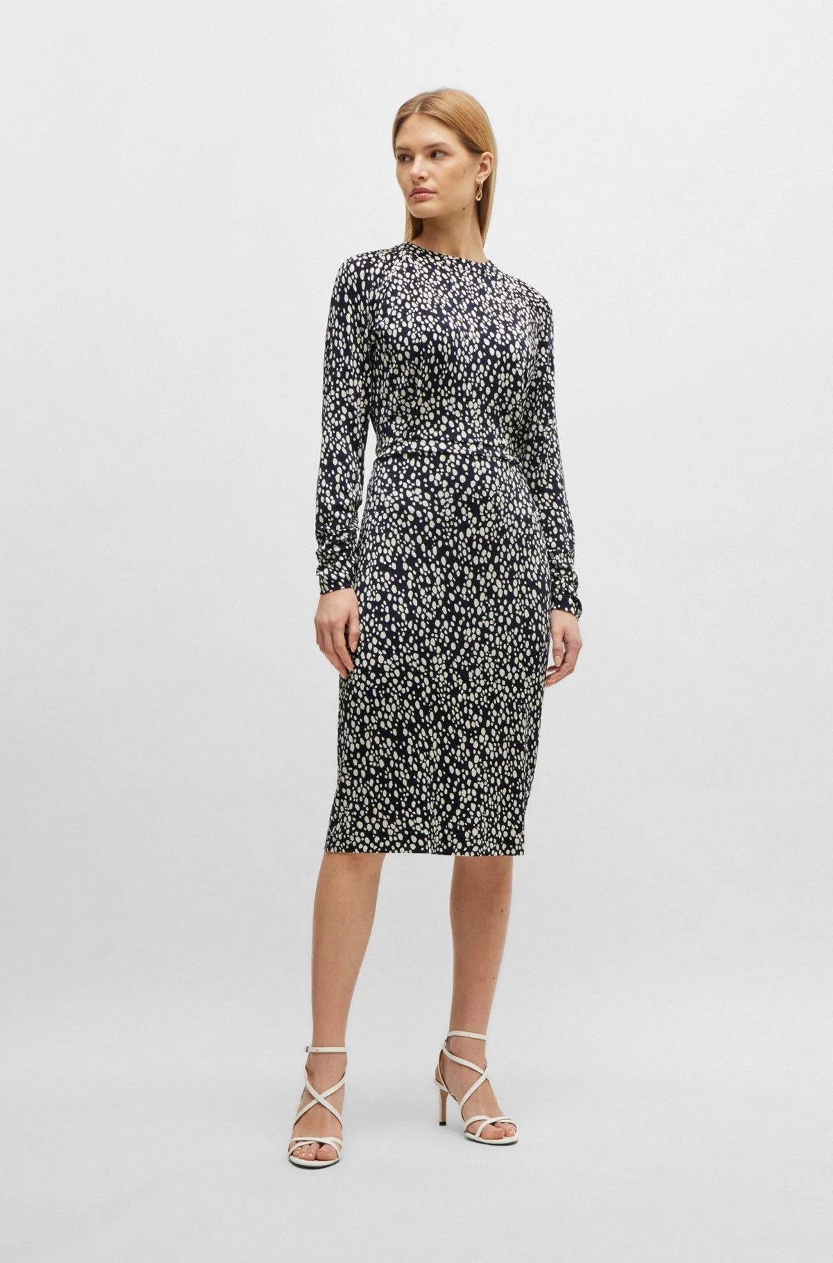 Vestido de manga larga en punto elástico estampado