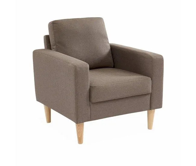 Cadeirão escandinavo em tecido com pernas de madeira, Bjorn, Castanho, 78x77x70 cm