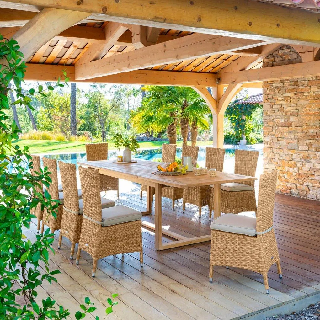 Conjunto de mesa RIONI extensível e 6 cadeiras MOORÉA savana