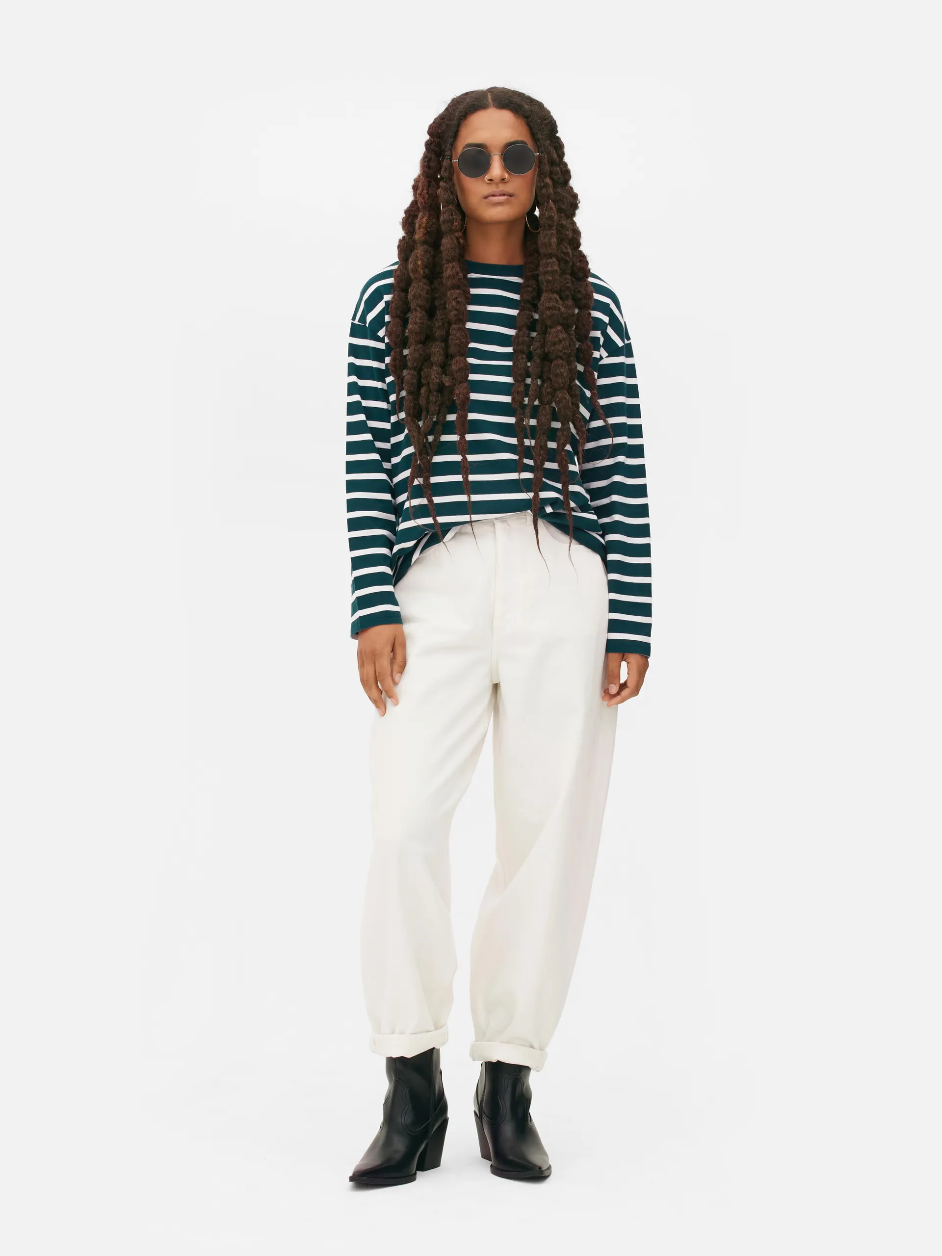 T-shirt riscas corte largo