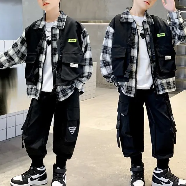 kids jongens broek set kleding set 2 stuks lange mouwen blauwe plaid katoen vakantie mode cool 3-13 jaar