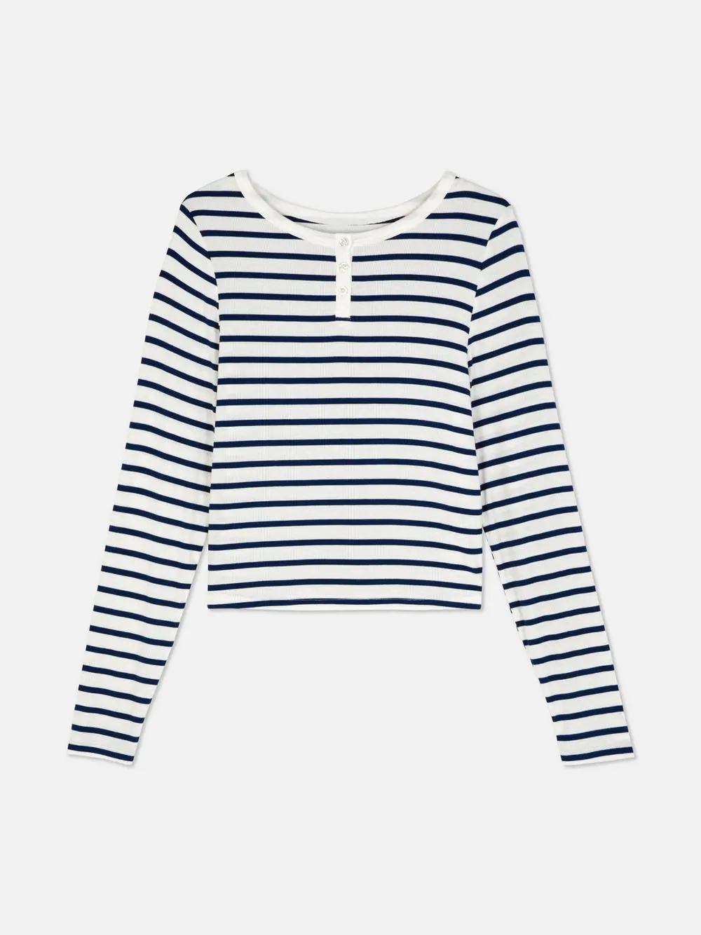 Gestreiftes, geripptes Schlafanzugtop mit langen Ärmeln