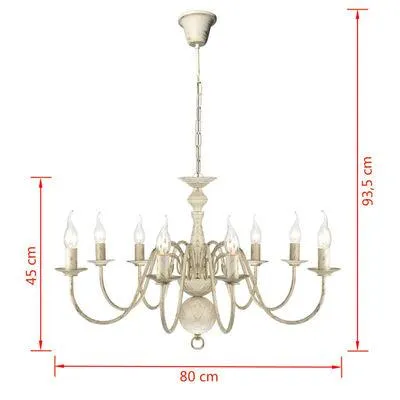 Candelabro de metal branco antigo com 8 lâmpadas E14