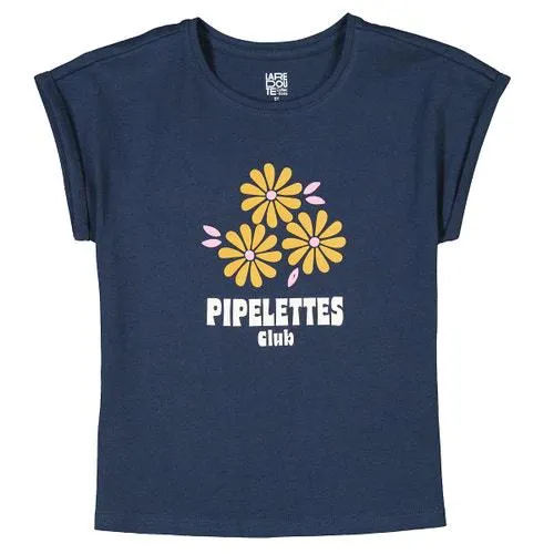 T-shirt de gola redonda, motivo floral e mensagem