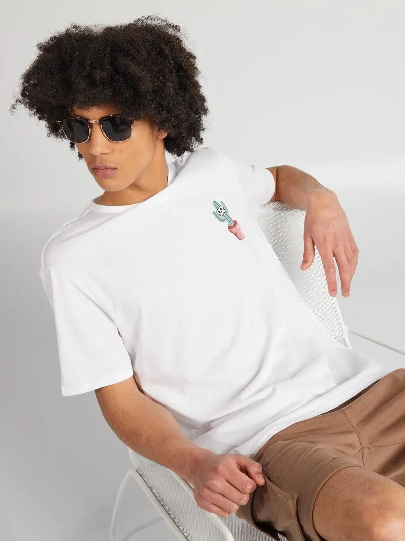T-shirt em jersey de gola redonda - BRANCO