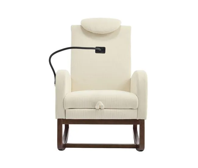 Poltrona de balanço multifuncional - encosto alto, apoio para os pés e bolso lateral - bege