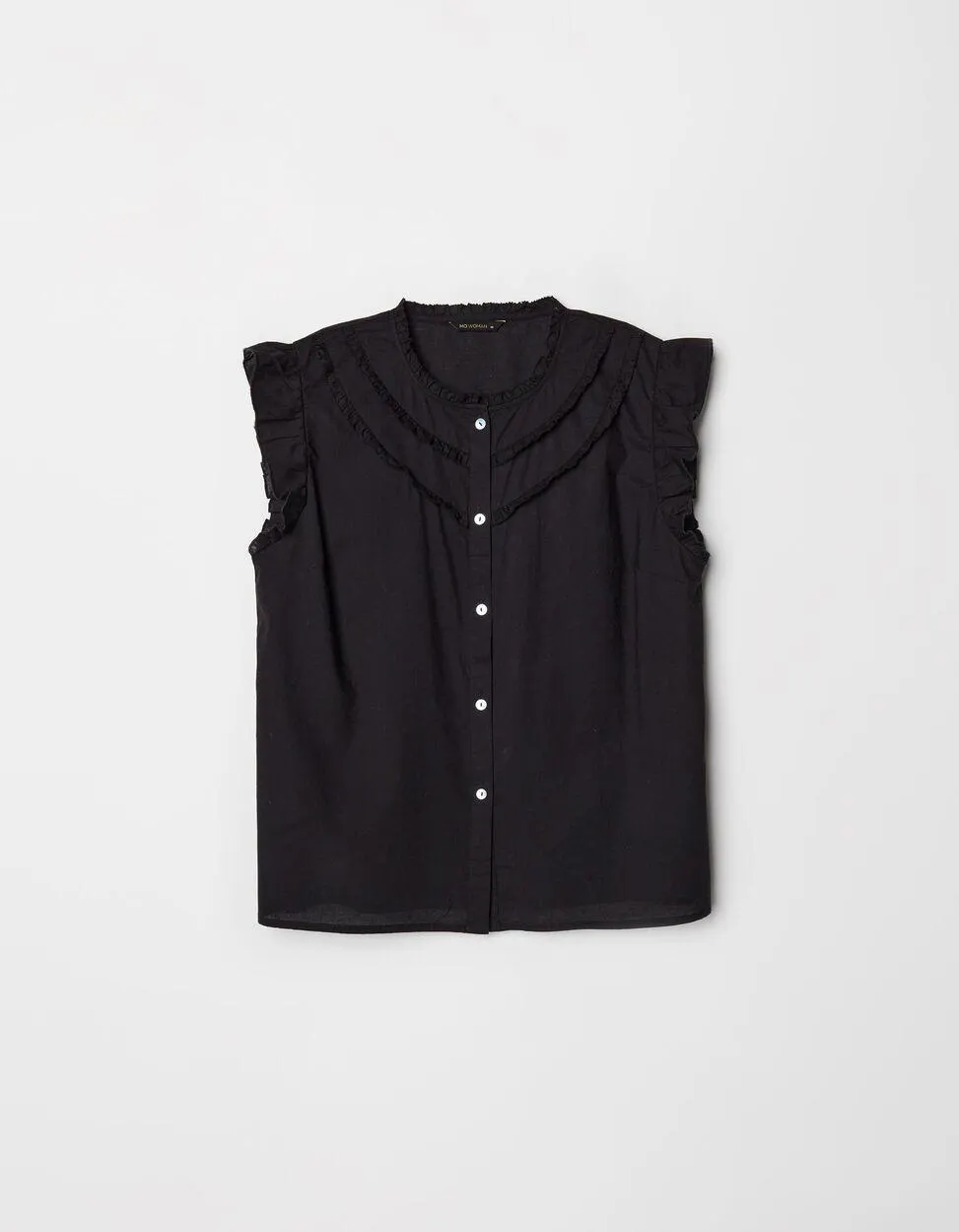 Camisa sem Mangas Folhos, Mulher, Preto