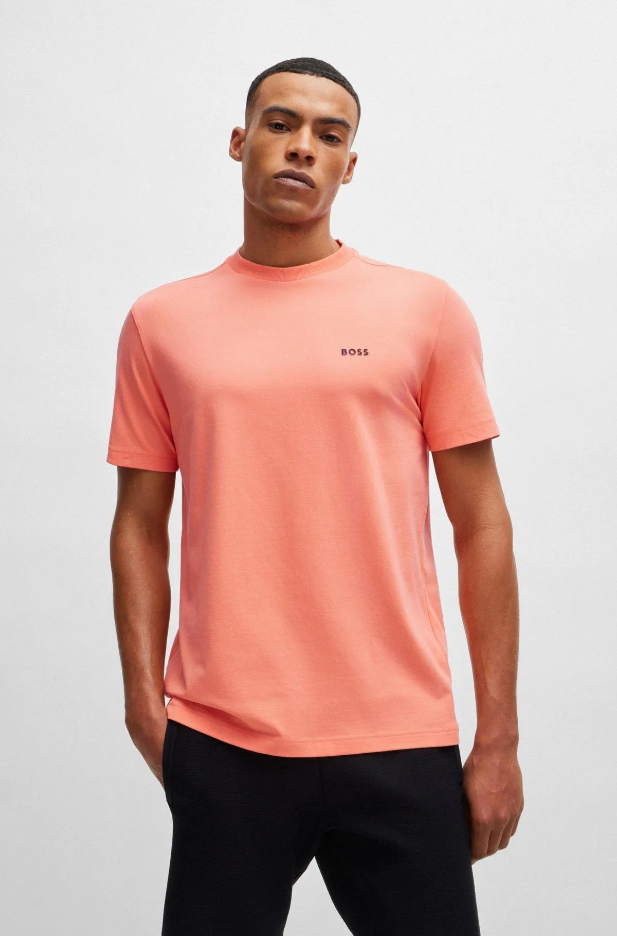 Stretch-cotton regular-fit T-shirt with contrast logo