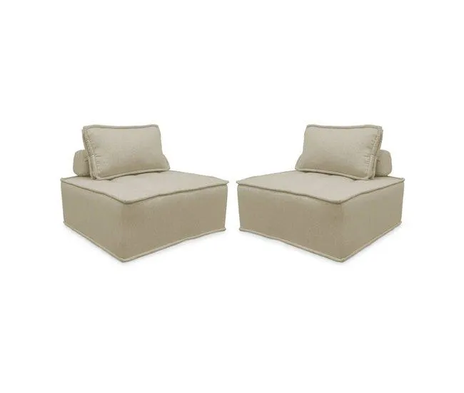 Cadeira para sofá modular em tecido acolchoado, set de 2, Dao, Bege, 90x90x40 cm