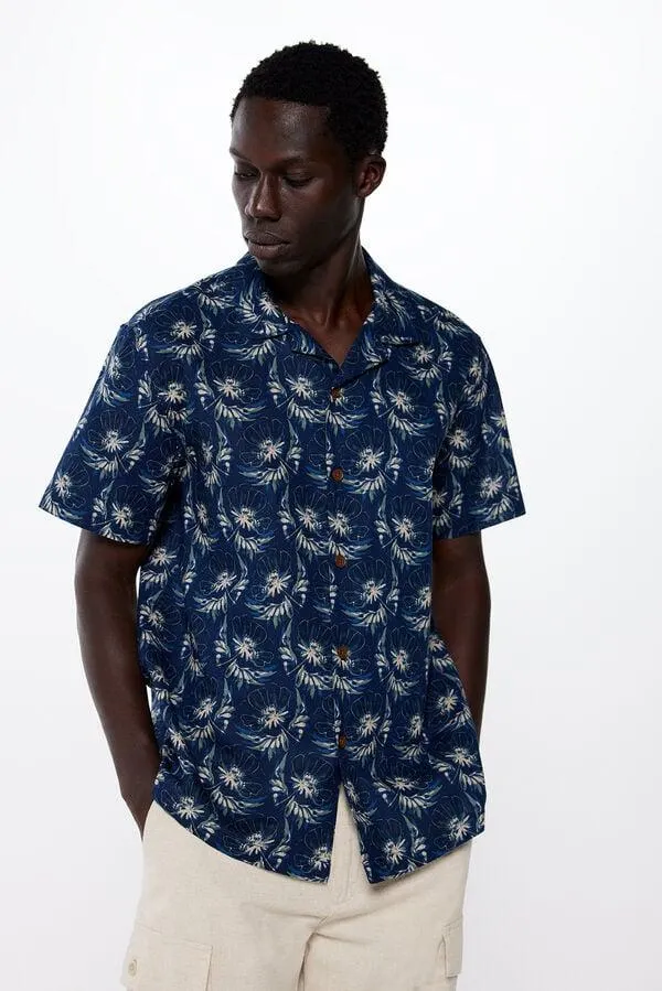 Camisa manga corta lino estampada