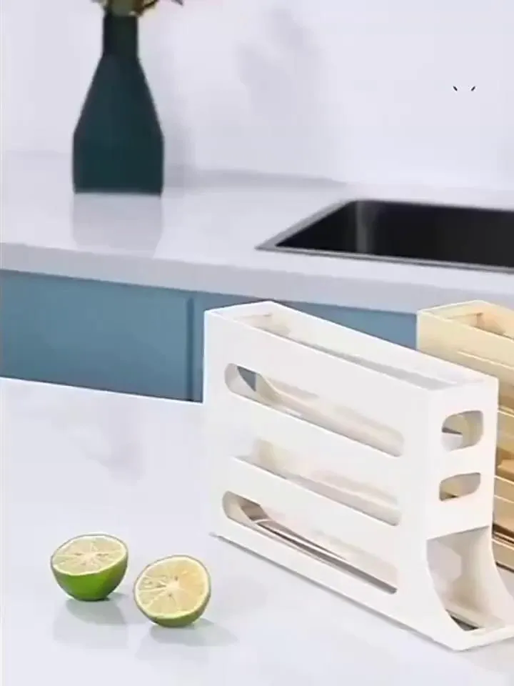 4 lagen eierhouder voor koelkast, eierhouder voor koelkast, eierendispenser automatisch rollende eierrekje opslag 30 eiercontainer ruimtebesparende eierroller voor koelkast