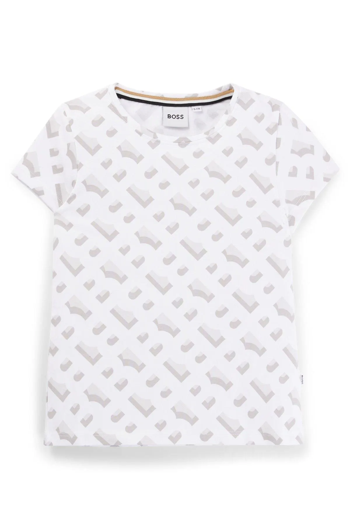 T-shirt para criança em algodão elástico com padrão de monograma